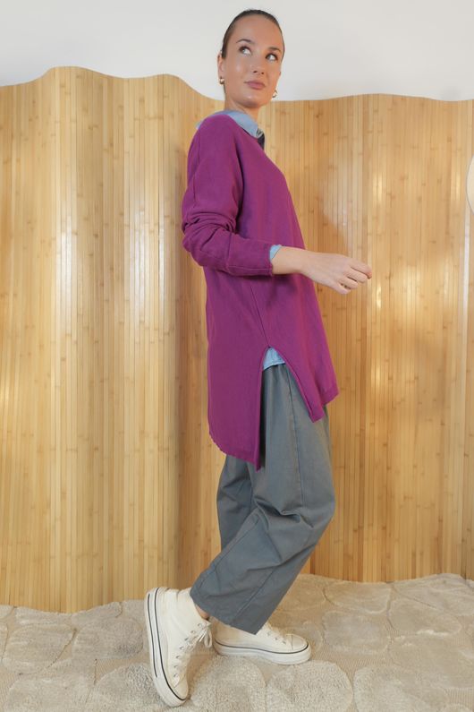 Winnie Ribby Stretch Longline Fine Knit Magenta